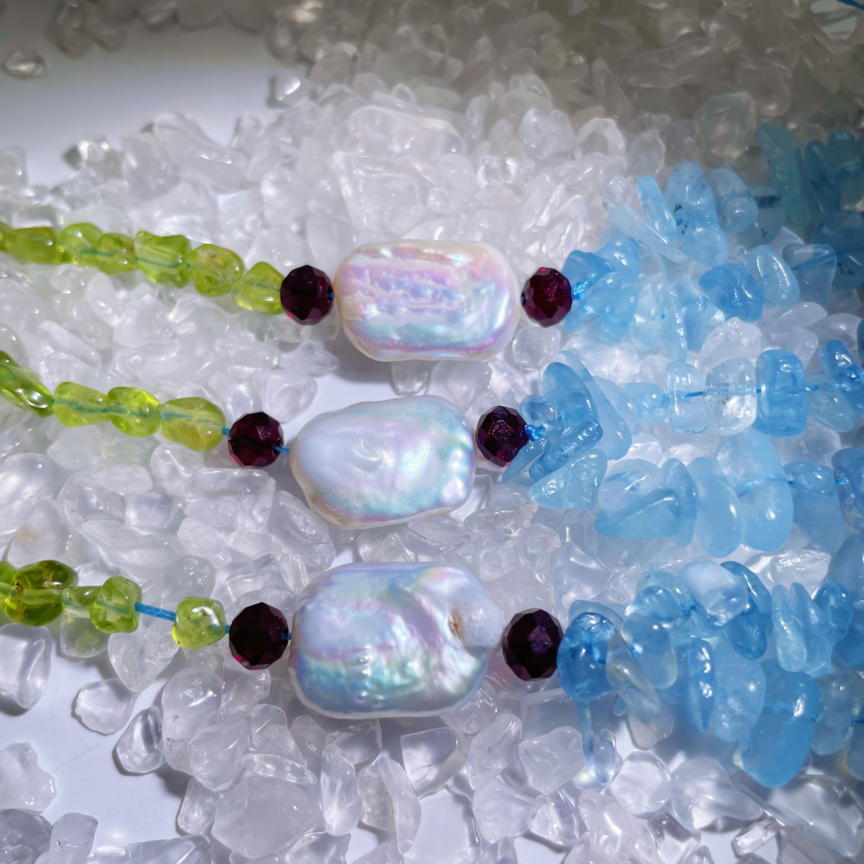 Handmade Adjustable Aquamarine & Peridot Bracelet, Y2K Boho Style